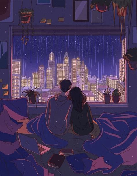 Couple Lofi Anime In 2020 Amazing Art Painting Night