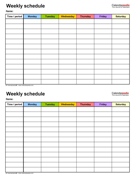 weekly schedules  word  templates