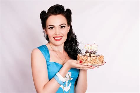 beauty pin up girl with the cake stock image image of joyful portrait 11985505