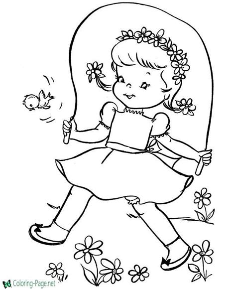 spring coloring pages girls skiprope