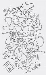 Laugh Masken Clowns Chicano Joker Tatuaggio Stencils Zeichnungen Creepy Schablonen Jolly Tatuaggi Sketchite Abrir sketch template