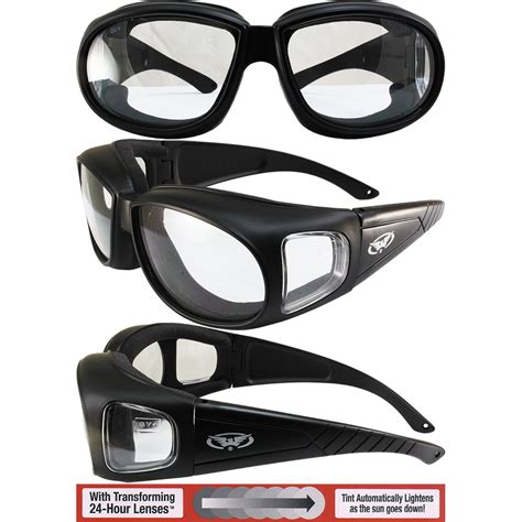 Transition Photochromic Motorcycle Sunglasses Fit Over Rx Glasses Clear