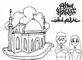 Mewarnai Idul Fitri Lebaran Hari Ramadhan Kartun Putih Mewarna Ucapan Kartu Kad Edisi Suasana Tk Marhaban Lucu Muslimah Ramadan sketch template
