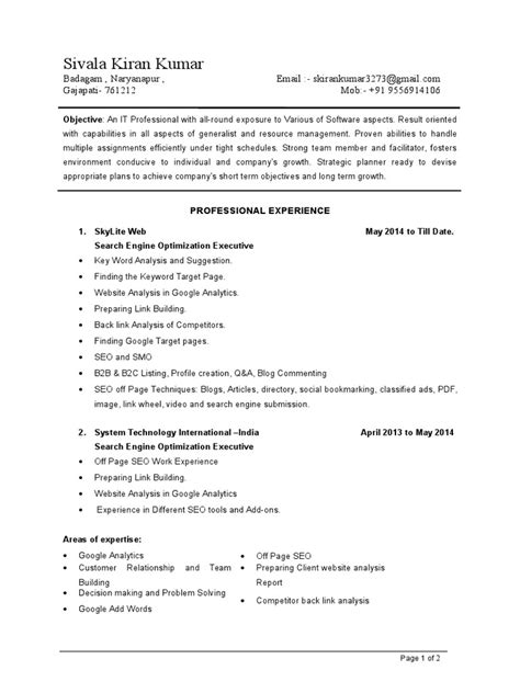 resume  seo executive world wide web technology