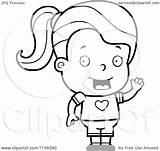 Girl Waving Cartoon Smiling Clipart Character Coloring Cory Thoman Outlined Vector sketch template