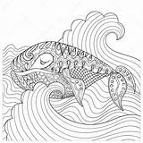 Coloring Whale Antistress Drawn Hand Stock Waves Pages Illustration Zentangle Vector Background Fotolia Adult Anti Depositphotos Stress Ocean Details High sketch template
