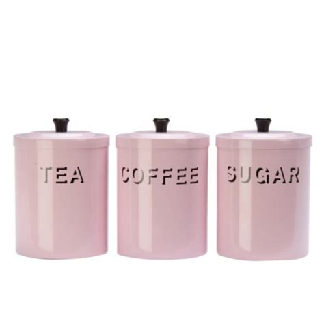 set tea coffee sugar  biscuit canisters pink