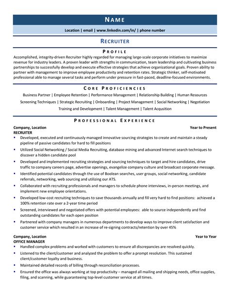 recruiter resume  template   zipjob