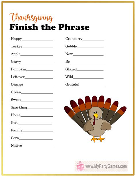 printable thanksgiving finish  phrase game