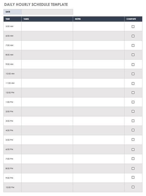 daily hourly schedule template
