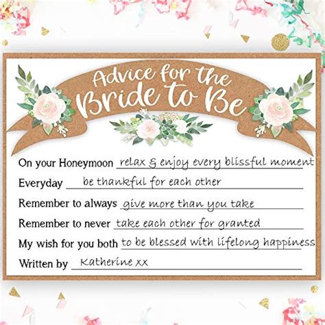 bridal shower advice cards  bride fun game   wishes