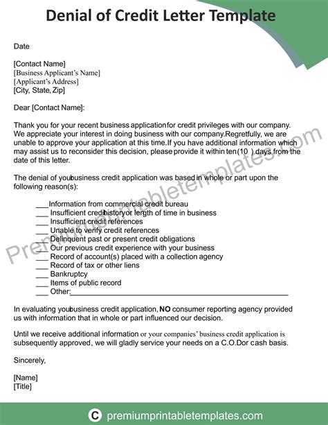 credit denial letter printable templatepack