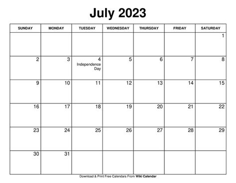 july  calendar printable  printable calendar