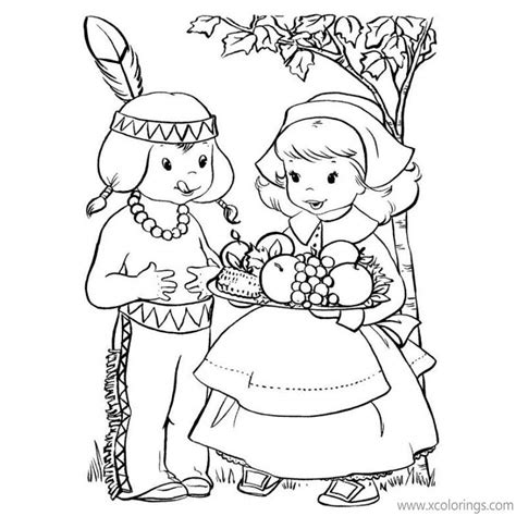thanksgiving pilgrim girl  indian boy coloring pages xcoloringscom