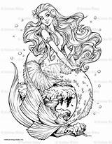Coloring Mermaid Pages Mermaids Adult Adults Color Siren Fantasy Sea Printable Pregnant Tattoo Etsy Friends Sheets Mythical Mystical Myth Dolphin sketch template