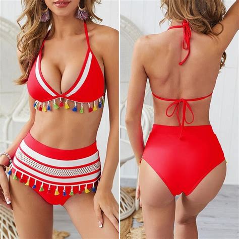 Halter Tassel High Waist Brazilian Bikini Swimwear High Waisted