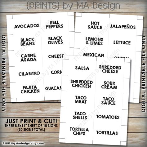 taco bar labels taco bar menu fiesta mini menu taco labels food