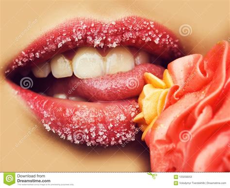 female lips and orange cream horizontal picture stock image image of