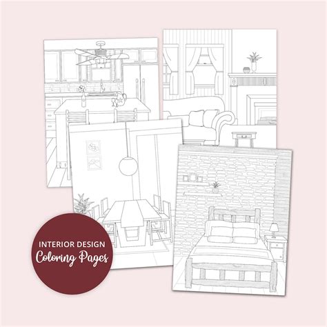 interior design coloring pages printable adult coloring etsy
