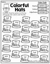 Worksheet Nouns Verbs Adjectives Color Grade Adjective Verb Hats Worksheets Noun Coloring Kindergarten Colorful Code Activities 1st English Moffatt 2nd sketch template