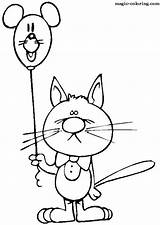 Coloring Bow Cat Pages Magic Baloon Mouse sketch template