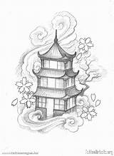 Japanese Temple Pagoda Tattoo Drawing Chinese Drawings Designs Draw Simple Cool Sketches Tattoos Building Templo Getdrawings Fire Oriental Google Tatuagem sketch template