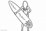 Coloring Surfboard Girl Pages Holding Printable Adults Color Kids Print sketch template