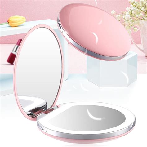 magnifying lighted compact led makeup mirror mini travel cosmetic mirror ebay