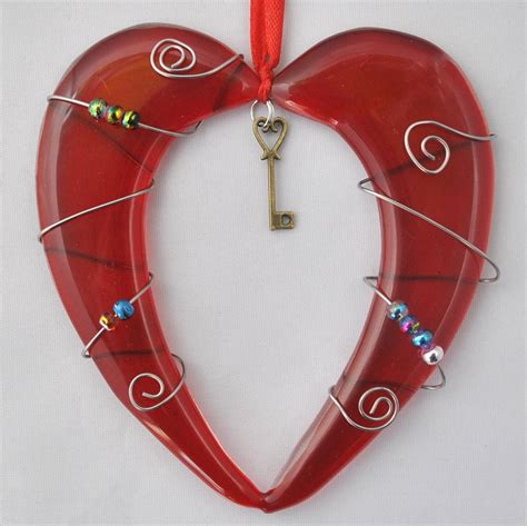 Fused Glass Hanging Ornament Heart £9 With Charm Measures