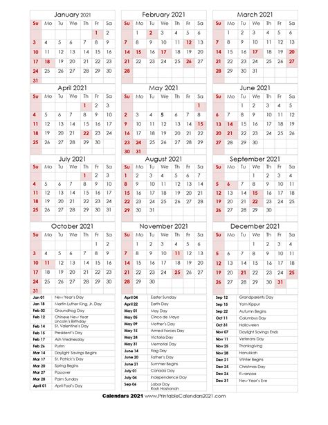68 Printable 2021 Yearly Calendar With Holidays Portrait