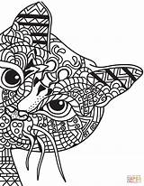 Zentangle Coloring Cat Pages Printable Mandala Cats Adults Adult Katten Easy Colorings Volwassenen Drawing sketch template