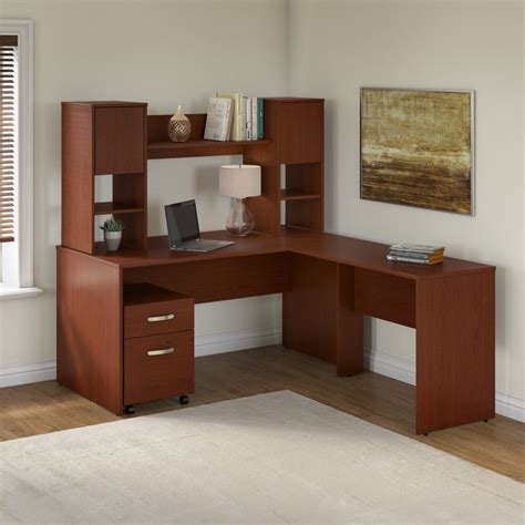 60w L Desk With Hutch And Mobile Pedestal Autumn Cherry