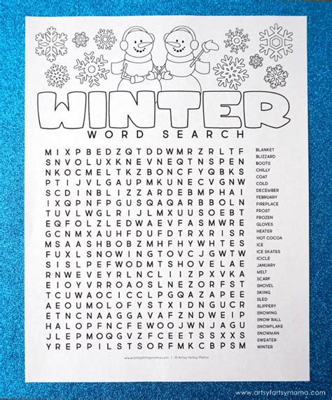 printable winter word search coloring page artsy fartsy mama