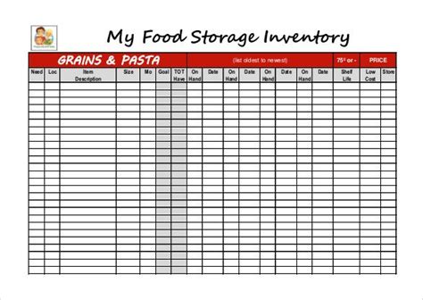 food inventory templates  sample  format