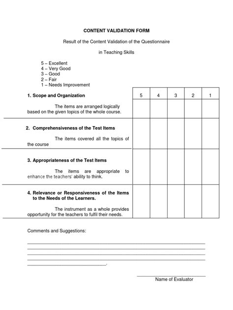 content validation form educational psychology learning