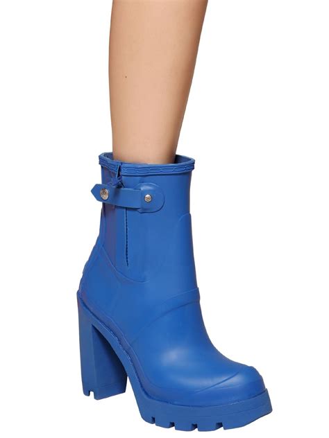 lyst hunter mm high heel rubber ankle boots  blue