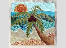 Caribbean Palm Tree fabric collage wall art by littleliondesigns