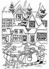 Coloring Christmas Pages Santa Kids Claus Houses Coloriage Color Village Print Noel House Scene Holiday Printable Imprimer Simple Noël Adults sketch template