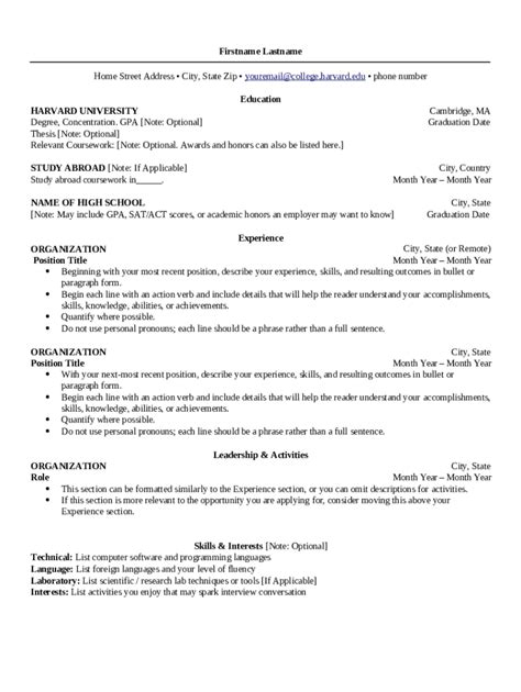 harvard resume template word  template pdffiller