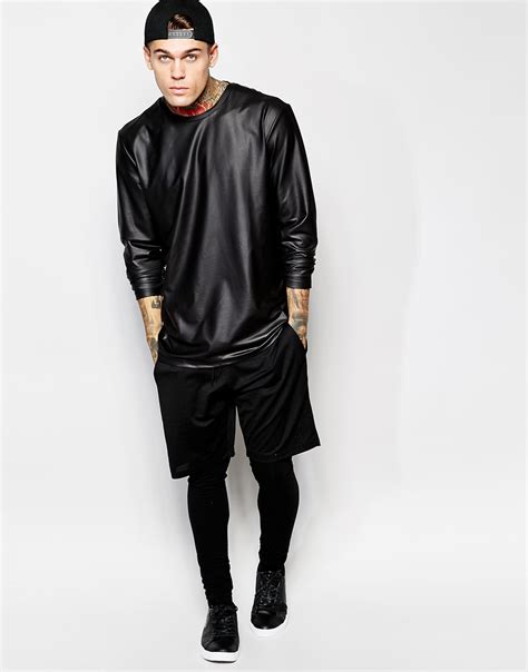 lyst asos skater long sleeve t shirt in coated leather