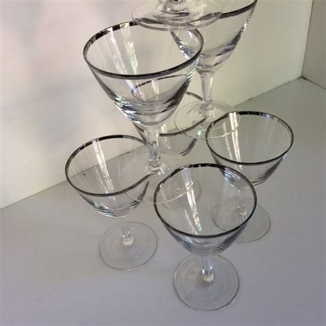 vintage french crystal platinum rim cocktail glasses set