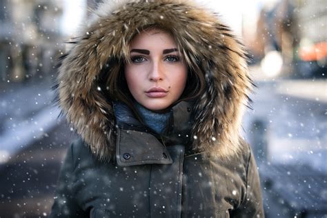 wallpaper face women model portrait depth of field snow winter