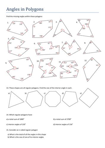 Ks3 Maths Angles In Polygons Worksheet By Tristanjones Teaching