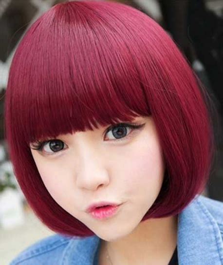 asian women unique hair with bob style dyed in burgendy