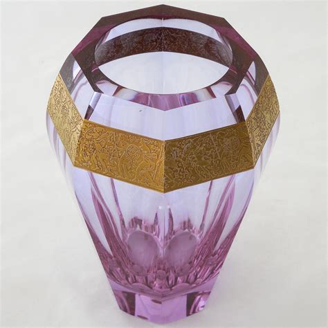 Moser Alexandrite Hand Cut Faceted Classical Vase With Etched From Wm
