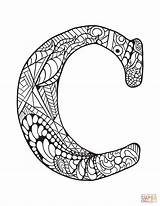 Letter Coloring Zentangle Pages Alphabet Letters Printable Adult Supercoloring Adults Print Patterns Lettering Detailed Doodle Version Animals Paper Printables Stencils sketch template