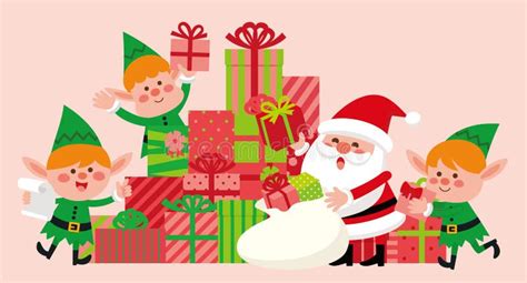 de kerstman en grappige elf met kerstmis huidige doos vector illustratie illustration  santa
