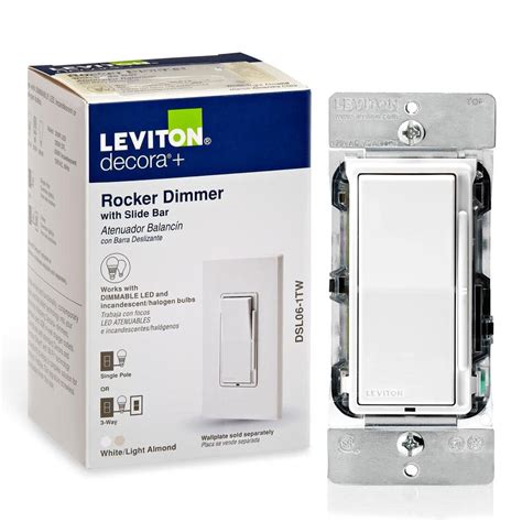 leviton decora  watt single pole  universal rocker  dimmer whitelight almond