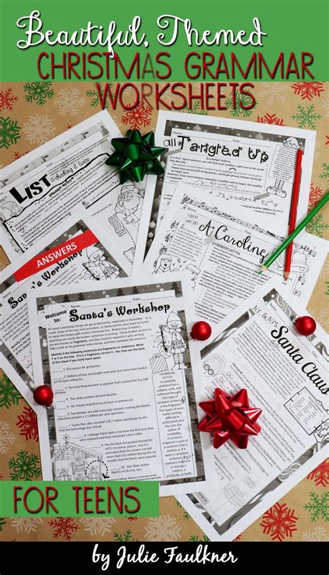 christmas grammar worksheets  prep middle  high school