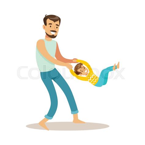 dad giving a swing to his son loving stock vector colourbox